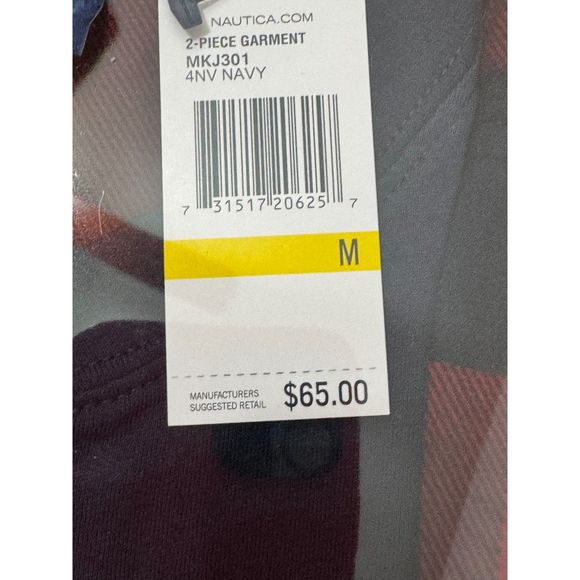 Nautica NWB Sz M Men's PJ Set Maroon/Green Multi Crew Neck Cozy Pants - Picture 6 of 12